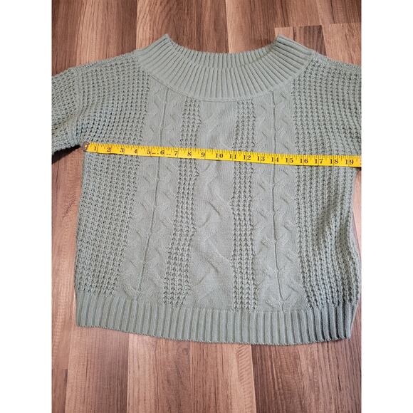 Full Circle Trends Green Crew Neck Crop Cable Knit Pull Over Sweater Size XL - Picture 5 of 6